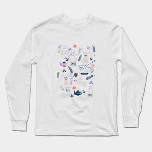 Bunnies and Teapots - Aqua Long Sleeve T-Shirt